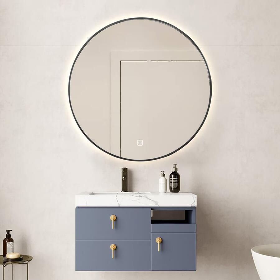 SaniClear Badkamerspiegel Circle Black | 70 cm | Rond | Indirecte LED verlichting | Touch button | Met verwarming | Mat zwart