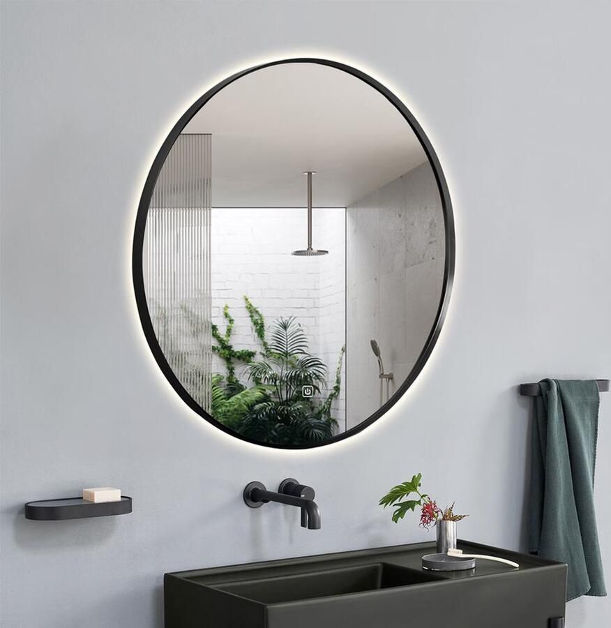 SaniClear Badkamerspiegel Circle Black | 60 cm | Rond | Indirecte LED verlichting | Touch button | Met verwarming | Mat zwart - Foto 2