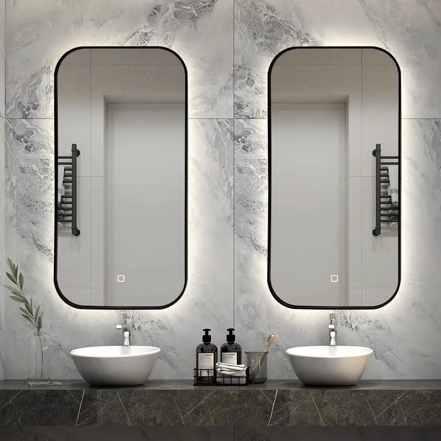 SaniClear Badkamerspiegel Denver | 50x100 cm | Set van 2 | Indirecte verlichting | Touch button | Met spiegelverwarming | Mat zwart - Foto 2