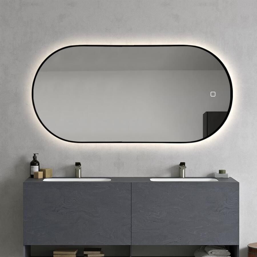 SaniClear Badkamerspiegel Parma Black | 100x50 cm | Ovaal | Indirecte LED verlichting | Touch button | Met verwarming | Mat zwart - Foto 2
