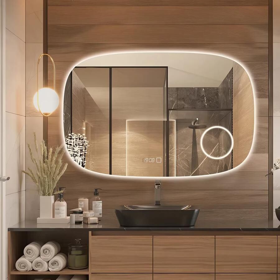 SaniClear Badkamerspiegel Shave | 100x65 cm | Vergrootglas | Indirecte verlichting | Touch button | Met spiegelverwarming