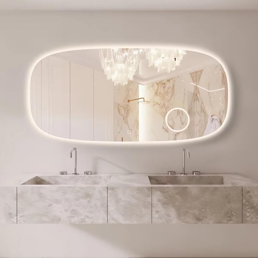 SaniClear Badkamerspiegel Shave | 160x75 cm | Vergrootglas | Indirecte verlichting | Touch button | Met spiegelverwarming