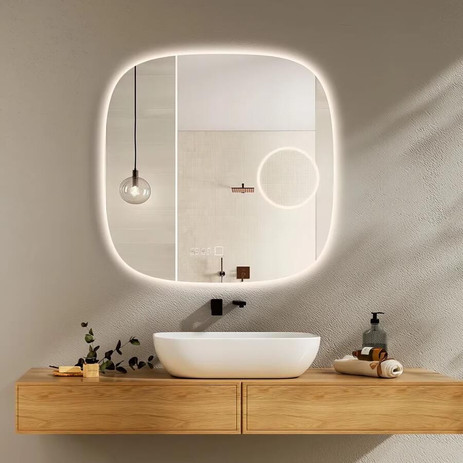 SaniClear Badkamerspiegel Shave | 60x60 cm | Vergrootglas | Indirecte verlichting | Touch button | Met spiegelverwarming