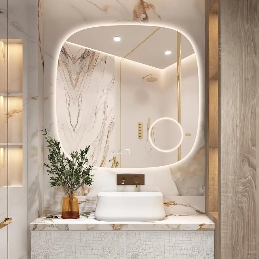 SaniClear Badkamerspiegel Shave | 80x80 cm | Vergrootglas | Indirecte verlichting | Touch button | Met spiegelverwarming