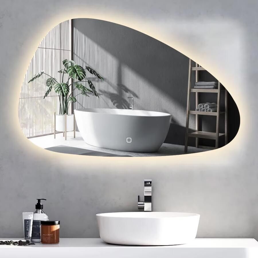 SaniClear Badkamerspiegel Vibe | 80x50 cm | Organisch | Indirecte LED verlichting | Touch button | Met spiegelverwarming