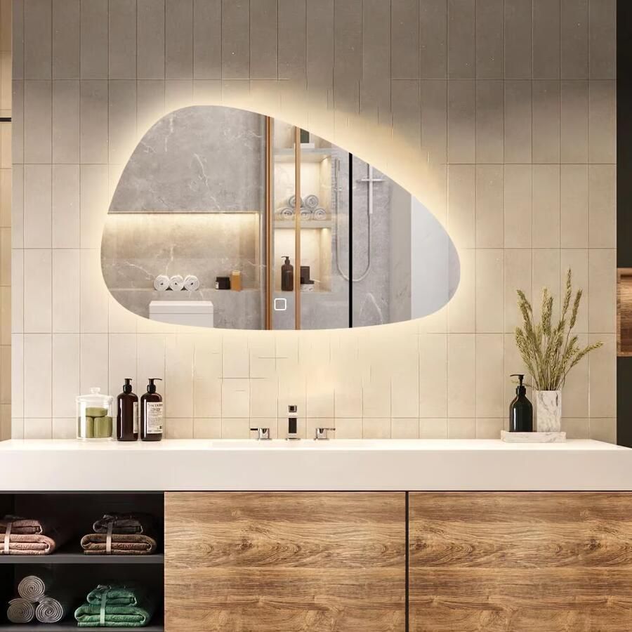 SaniClear Badkamerspiegel Vibe | 120x75 cm | Organisch | Indirecte LED verlichting | Touch button | Met spiegelverwarming