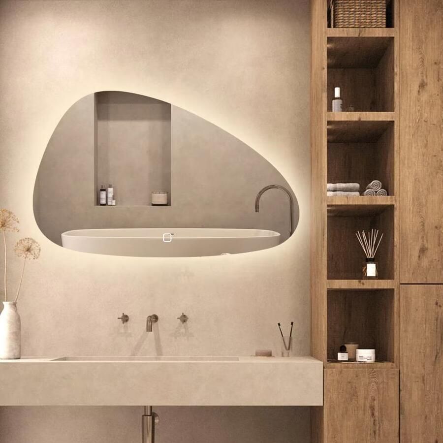 SaniClear Badkamerspiegel Vibe | 100x62.5 cm | Organisch | Indirecte LED verlichting | Touch button | Met spiegelverwarming - Foto 2