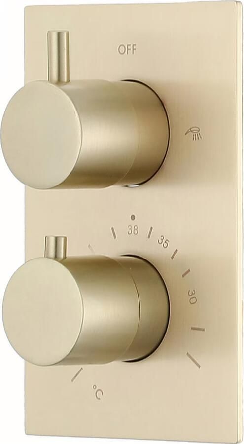 SaniClear Badkraan Brass | Inbouw | Thermostaatkraan | Incl.Inbouwdeel | 2-weg | Rond | Geborsteld Messing mat goud - Foto 3