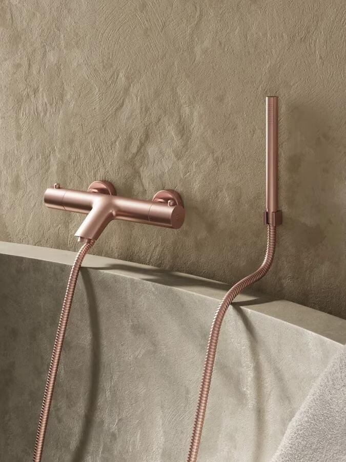 SaniClear Badkraan Copper | Opbouw | Thermostaatkraan | Incl.Handdoucheset | 2-weg | 2-knops | Rond | Geborsteld koper - Foto 2