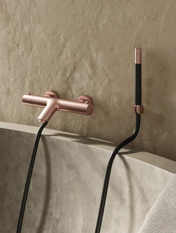 SaniClear Badkraan Copper Pro | Opbouw | Thermostaatkraan | Incl.Handdoucheset | 2-weg | 2-knops | Rond | Geborsteld koper