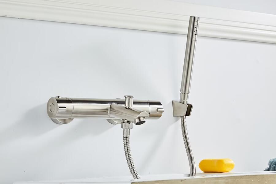 SaniClear Badkraan Exclusive | Opbouw | Thermostaatkraan | Incl.Handdoucheset | 2-weg | 2-knops | Rond | RVS look - Foto 2