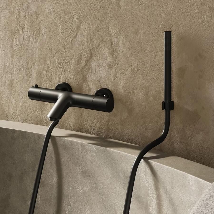 SaniClear Badkraan Nero | Opbouw | Thermostaatkraan | Incl.Handdoucheset | 2-weg | 2-knops | Rond | Mat zwart - Foto 3