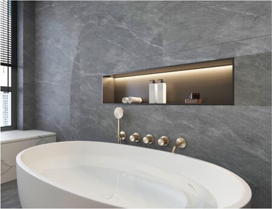 SaniClear Badkraan Plus | Vrijstaand | Thermostaatkraan | Incl.Inbouwdeel | 2-weg | Rond | Geborsteld messing