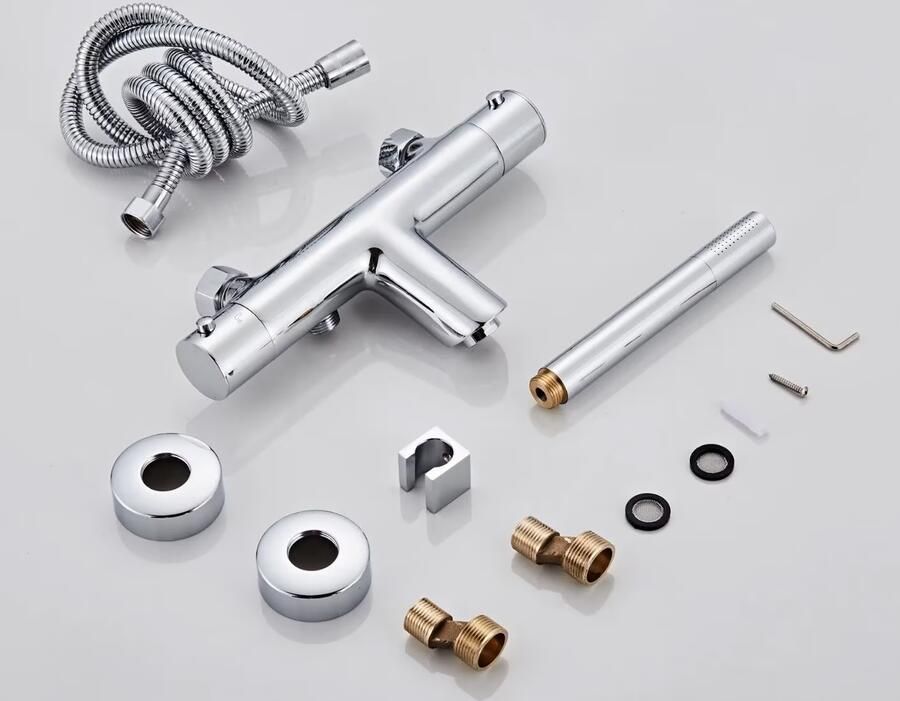 SaniClear Badkraan Shine | Opbouw | Thermostaatkraan | Incl.Handdoucheset | 2-weg | 2-knops | Rond | Chroom