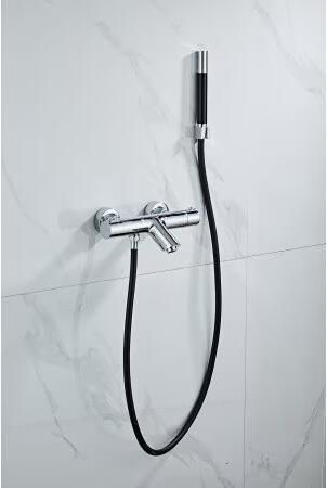 SaniClear Badkraan Talpa | Opbouw | Thermostaatkraan | Incl.Handdoucheset | 2-weg | hoh 15 cm | 2-knops | Vierkant | Chroom - Foto 3