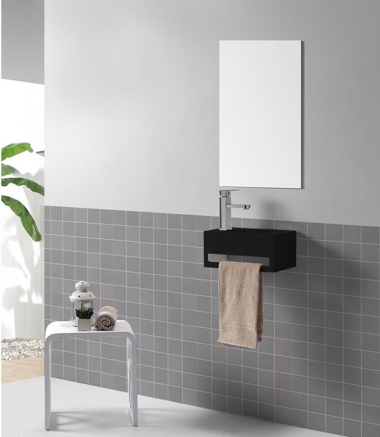 SaniClear Bali fontein links 36x20 cm solid surface Mat zwart - Foto 2