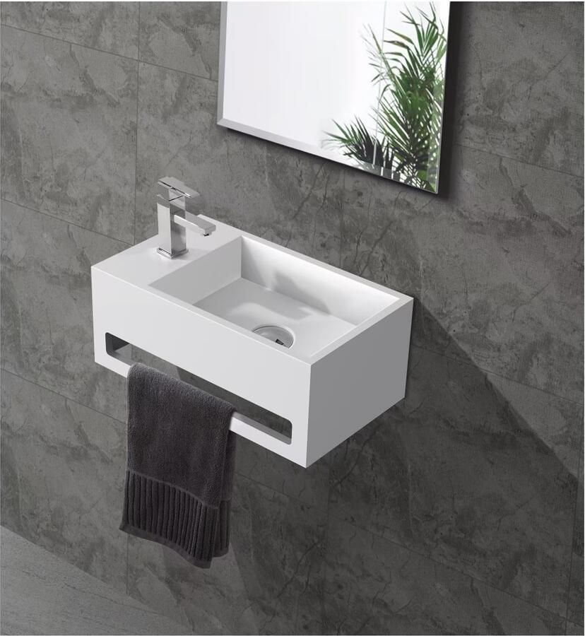 SaniClear Bali fontein links 36x20 cm solid surface wit mat - Foto 2