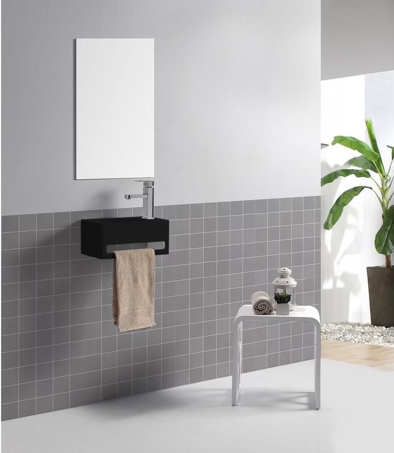 SaniClear Bali fontein rechts 36x20 cm solid surface Mat zwart - Foto 2