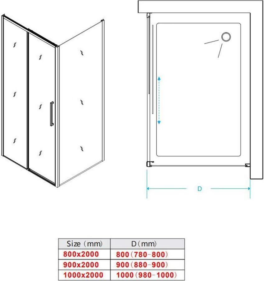 SaniClear Douche zijwand Slide Black | 80x200 cm | Helder glas | Mat zwart beslag