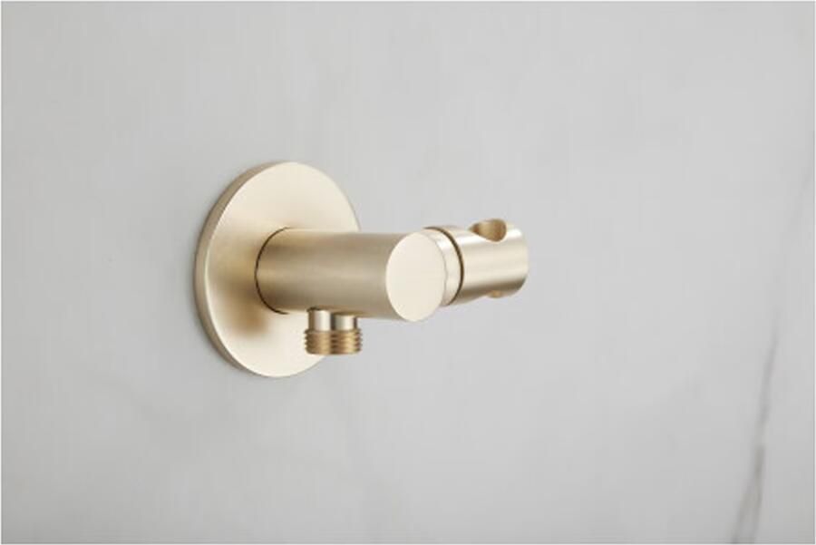 SaniClear Doucheaansluiting Plus | Met handdouchehouder | Draaibaar | Messing | Rond | Geborsteld messing