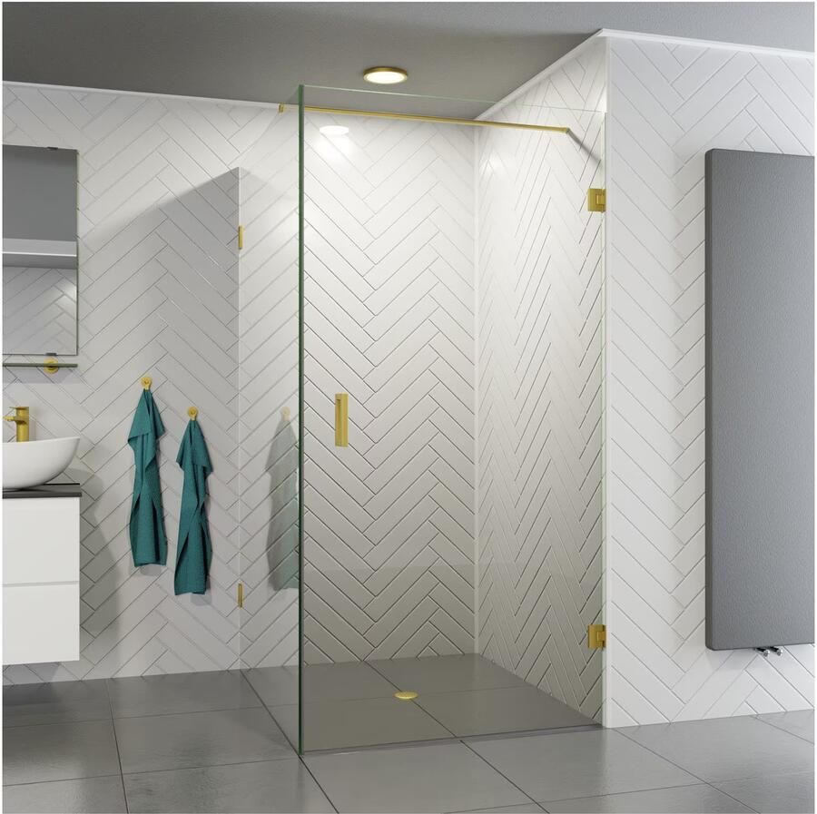 SaniClear Douchecabine Brass | Profieloos | 100x70x200 cm | 1 Draaideur | Geborsteld messing - Foto 2