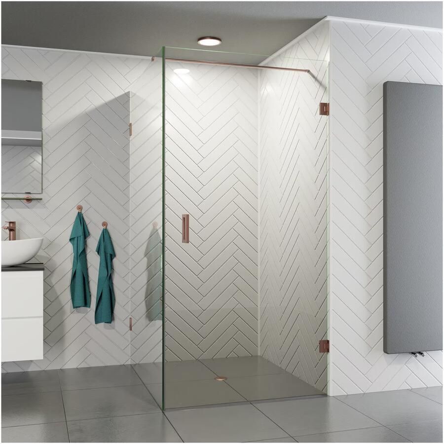 SaniClear Douchecabine Copper | Profieloos | 100x80x200 cm | 1 Draaideur | Geborsteld koper - Foto 1