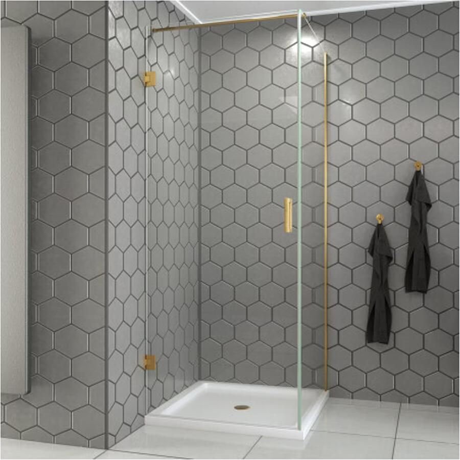 SaniClear Douchecabine Modern | 100x90x200 cm | 1 Draaideur | Geborsteld messing - Foto 2