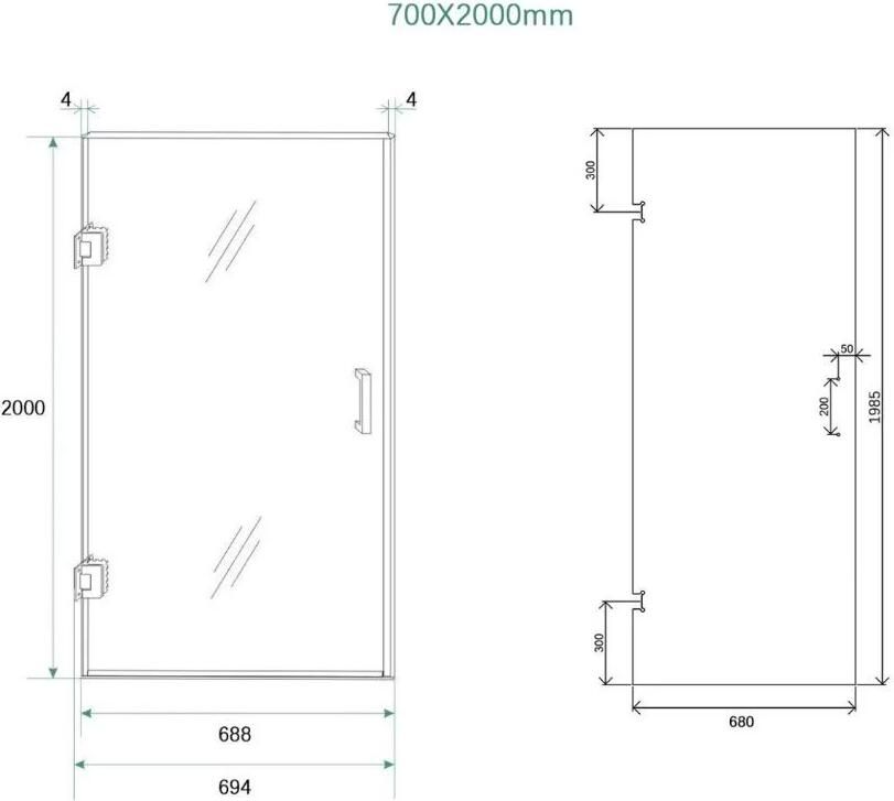 SaniClear Douchedeur Antique | 70x200 cm | Profielloze | Draaideur | Helder glas | Verouderd messing beslag - Foto 3