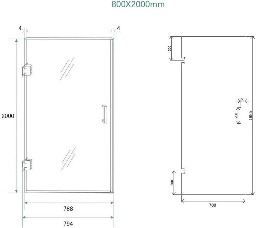 SaniClear Douchedeur Antique | 80x200 cm | Profielloze | Draaideur | Helder glas | Verouderd messing beslag - Foto 2