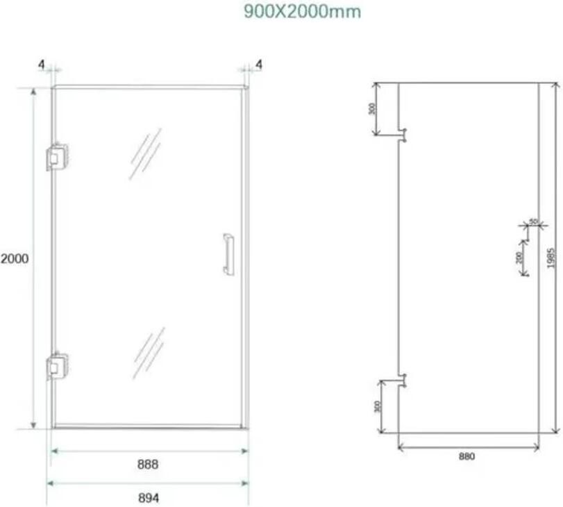 SaniClear Douchedeur Antique | 90x200 cm | Profielloze | Draaideur | Helder glas | Verouderd messing beslag - Foto 2