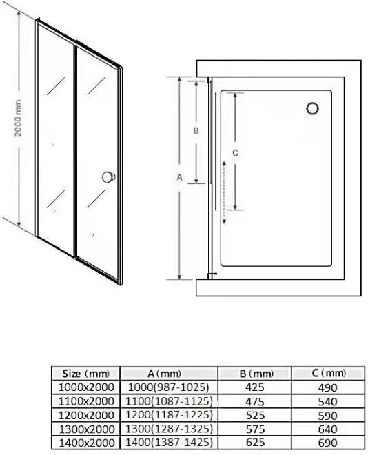 SaniClear Douchedeur Slide | 130x200 cm | 1 Schuifdeur | Helder glas | Chroom beslag