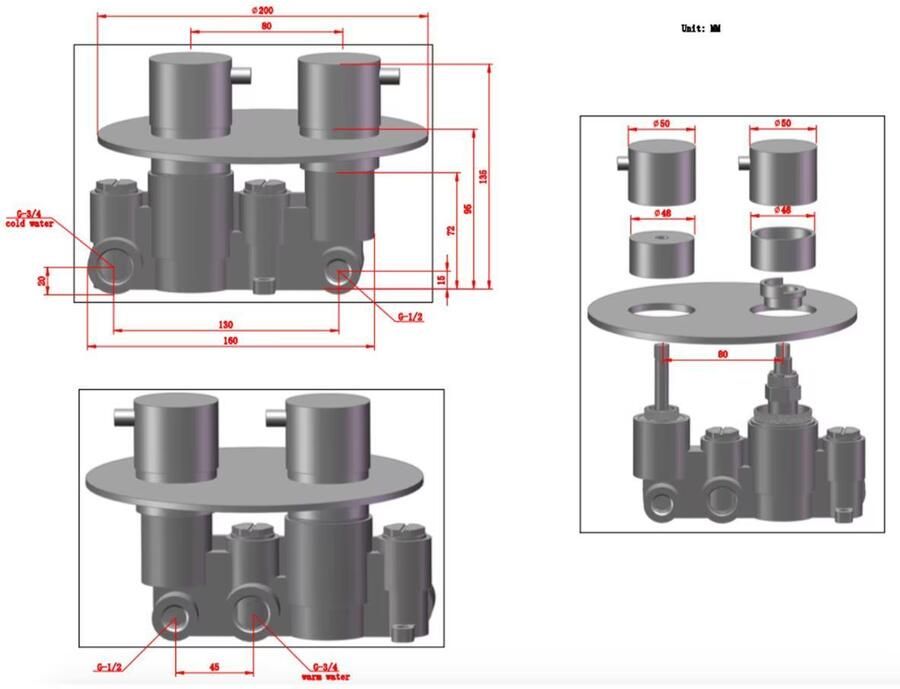 SaniClear Douchekraan Nero | Inbouw | Mengkraan | Incl.Inbouwdeel | 2-weg | Rond | Mat zwart