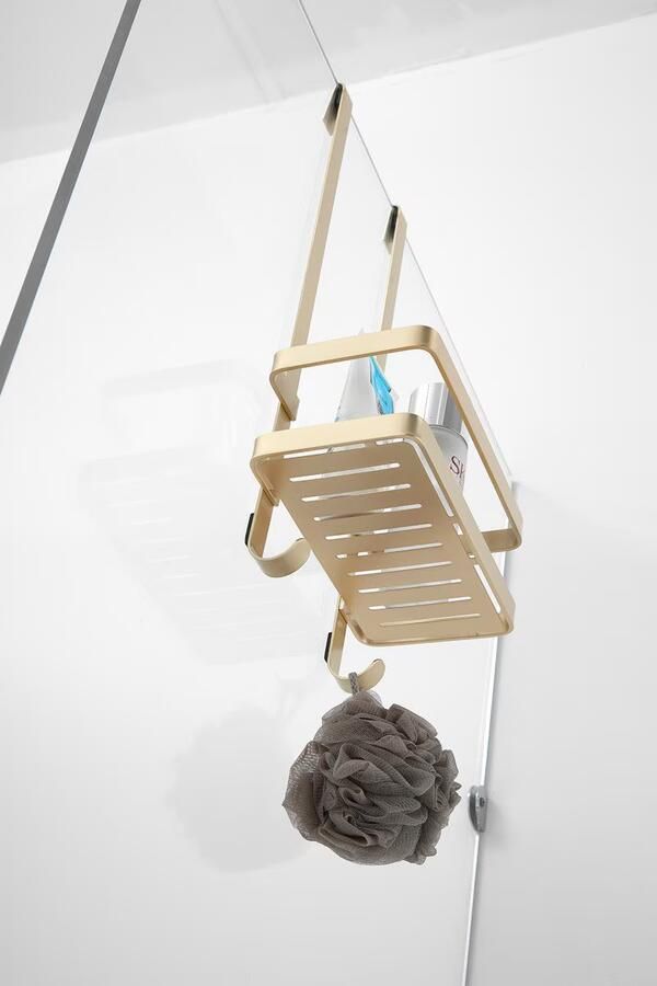 SaniClear Doucherek Brass | Aan douchewand | 52x23x12 cm | Messing | Rechthoek | Geborsteld messing mat goud - Foto 2