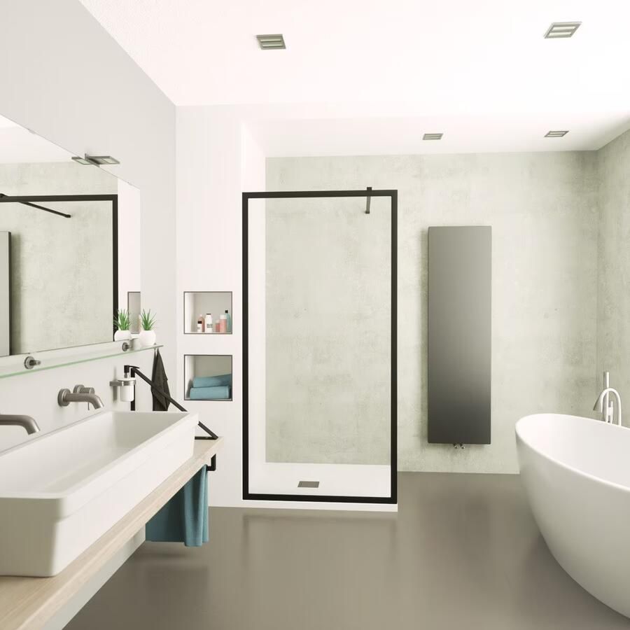 SaniClear Douchewand Block | 100x200 cm | Helder glas | Mat zwart beslag