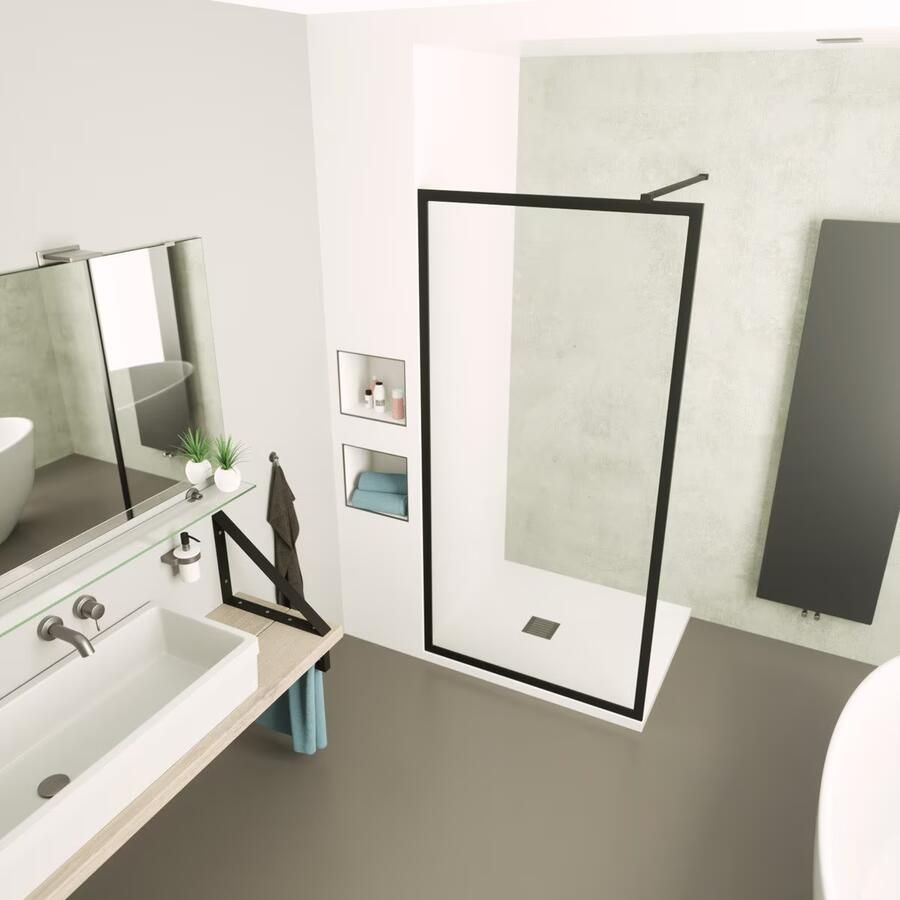 SaniClear Douchewand Block | 100x200 cm | Helder glas | Mat zwart beslag - Foto 2