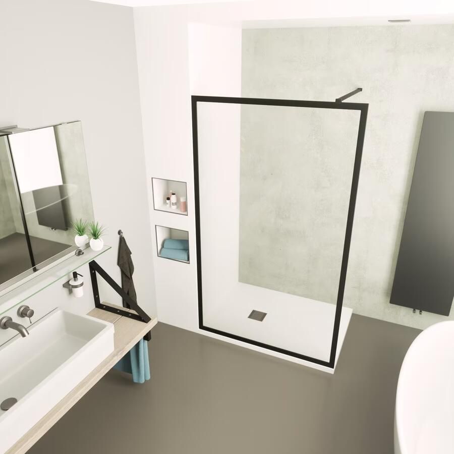 SaniClear Douchewand Block | 120x200 cm | Helder glas | Mat zwart beslag