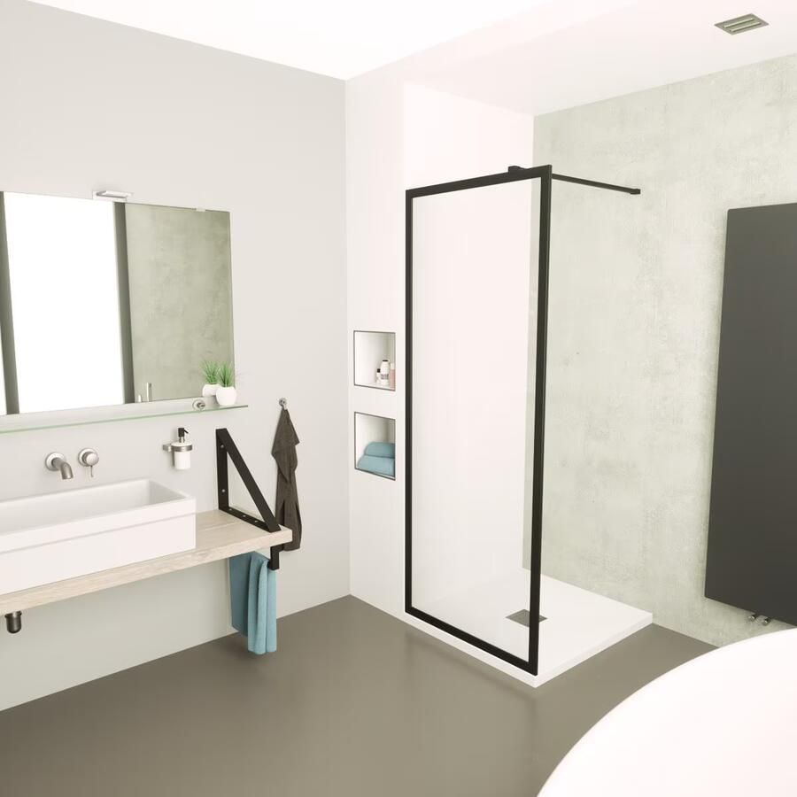 SaniClear Douchewand Block | 80x200 cm | Helder glas | Mat zwart beslag