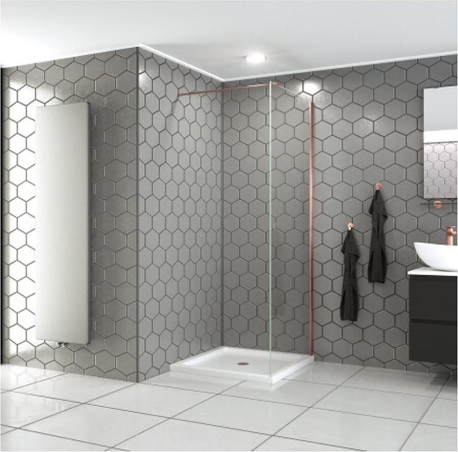 SaniClear Douchewand Redro Copper | 100x200 cm | Helder glas | Geborsteld koper beslag - Foto 3