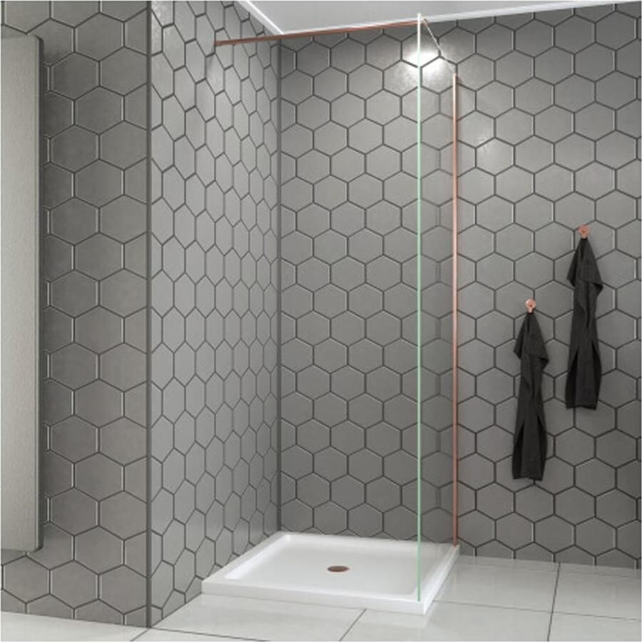 SaniClear Douchewand Redro Copper | 120x200 cm | Helder glas | Geborsteld koper beslag