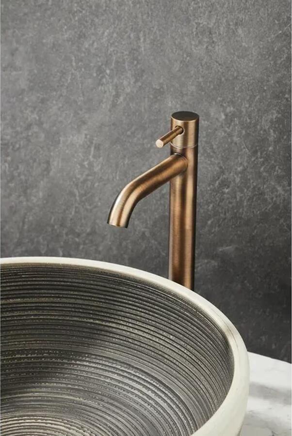 SaniClear Fonteinkraan Antique | Opbouw | Koudwater kraan | Hoog model | 1-hendel | Rond | Verouderd messing - Foto 3