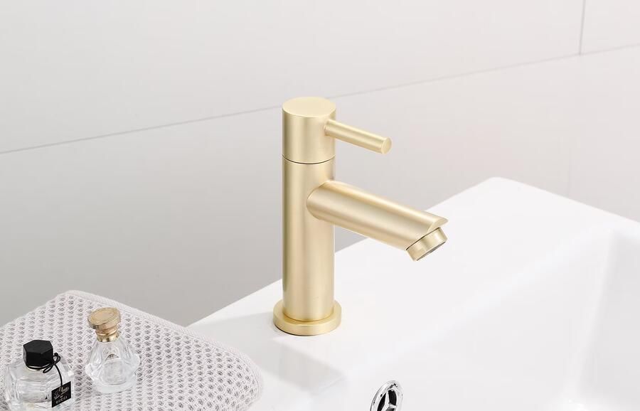 SaniClear Fonteinkraan Brass | Opbouw | Koudwater kraan | Standaard model | 1-hendel | Rond | Geborsteld messing mat goud - Foto 3