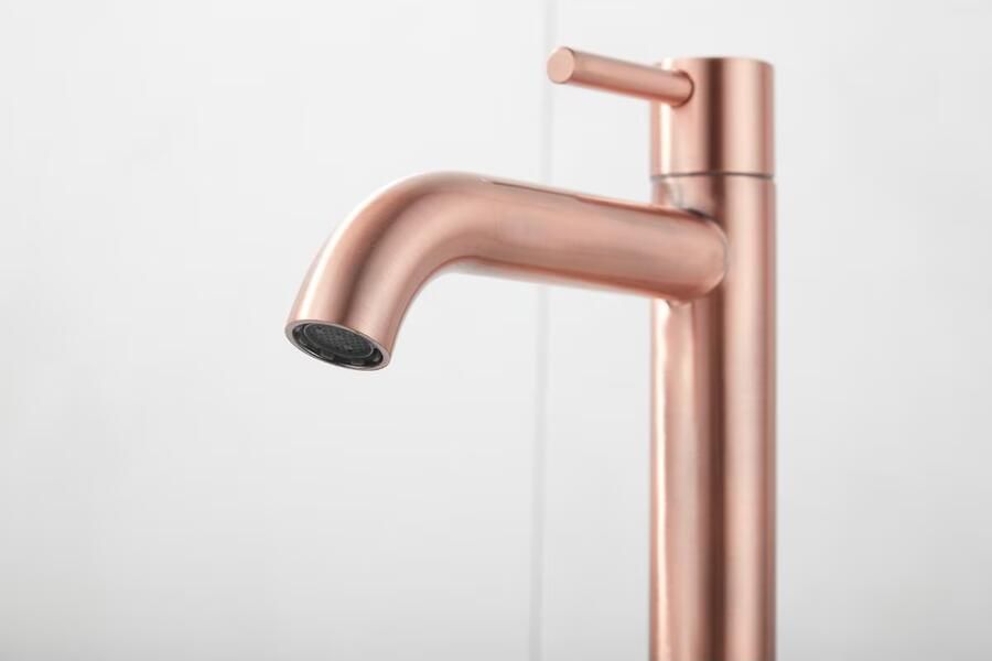 SaniClear Fonteinkraan Copper | Opbouw | Koudwater kraan | Hoog model | 1-hendel | Rond | Geborsteld koper