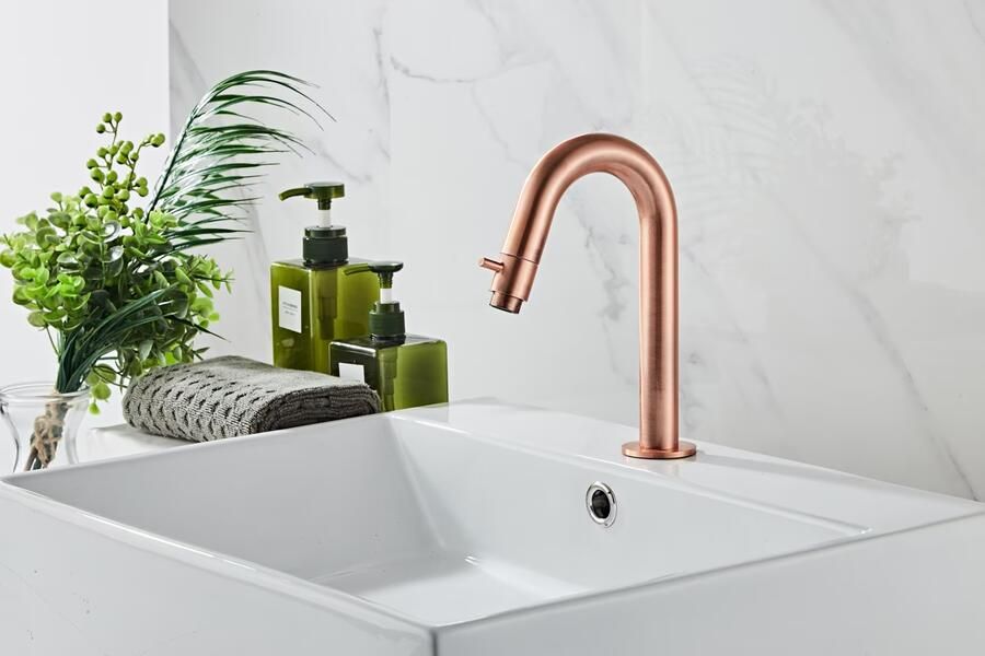 SaniClear Fonteinkraan Copper | Opbouw | Koudwater kraan | Standaard model | 1-knop | Rond | Geborsteld koper - Foto 2