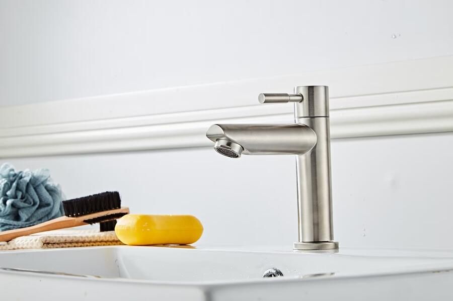 SaniClear Fonteinkraan Inox | Opbouw | Koudwater kraan | Standaard model | 1-hendel | Rond | RVS look