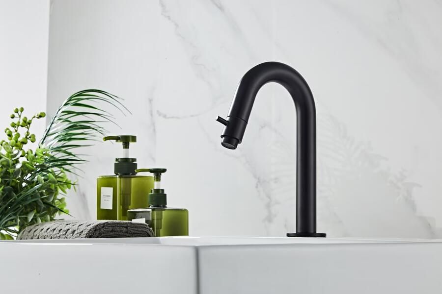 SaniClear Fonteinkraan Nero | Opbouw | Koudwater kraan | Standaard model | 1-knop | Rond | Mat zwart