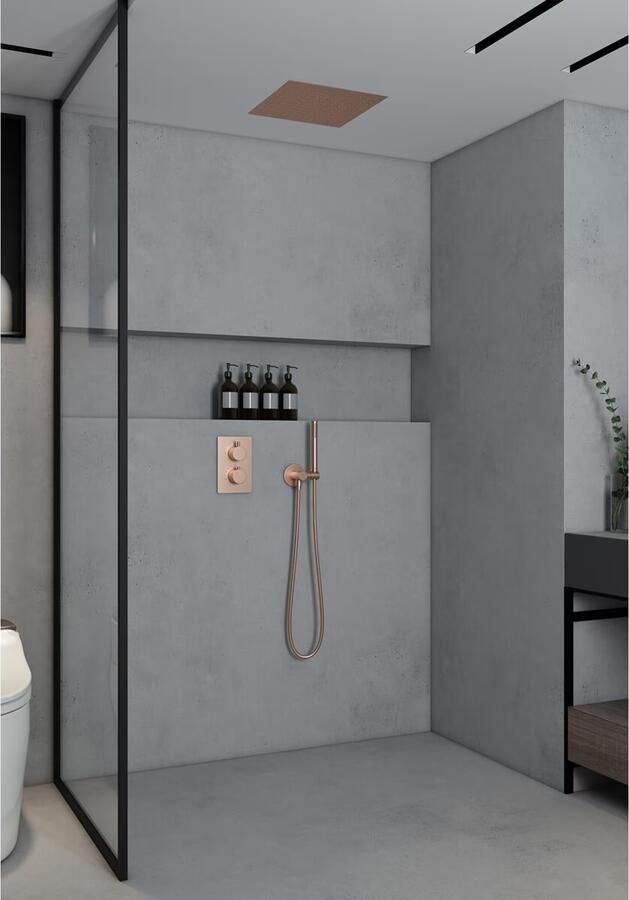 SaniClear Hoofddouche Cube | 30 cm | Vierkant | Geborsteld koper - Foto 3