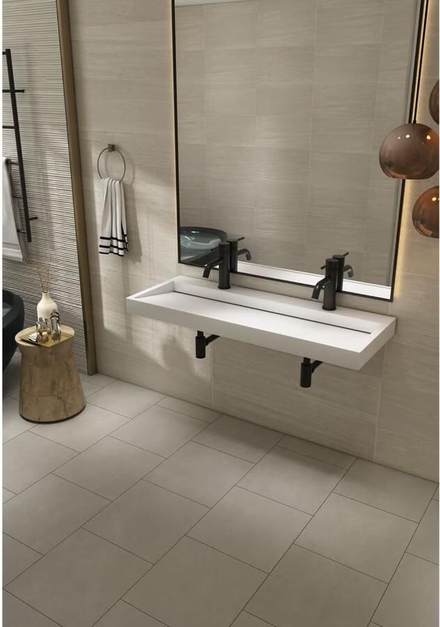 SaniClear Hoya wastafel met 2 kraangaten 120x45.5x11 cm solid surface wit mat