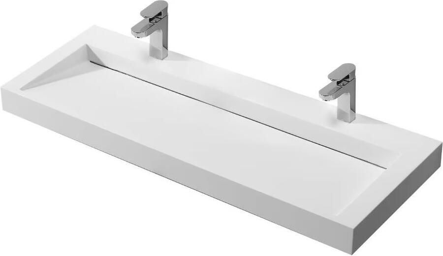 SaniClear Hoya wastafel met 2 kraangaten 120x45.5x11 cm solid surface wit mat - Foto 2