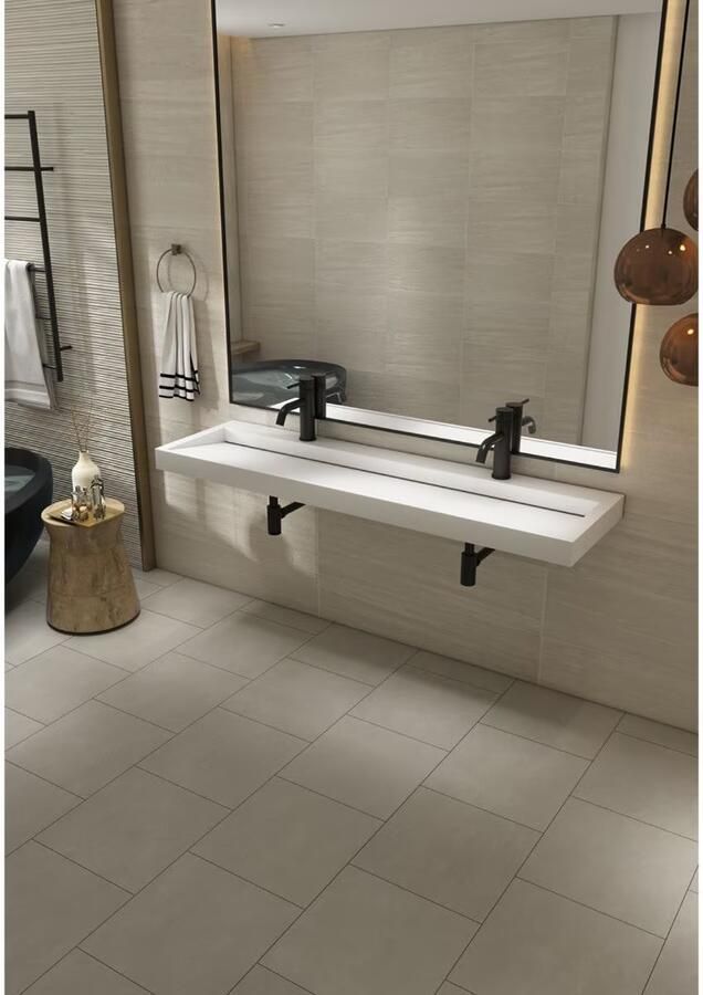 SaniClear Hoya wastafel met 2 kraangaten 160x45.5x11 cm solid surface wit mat - Foto 3