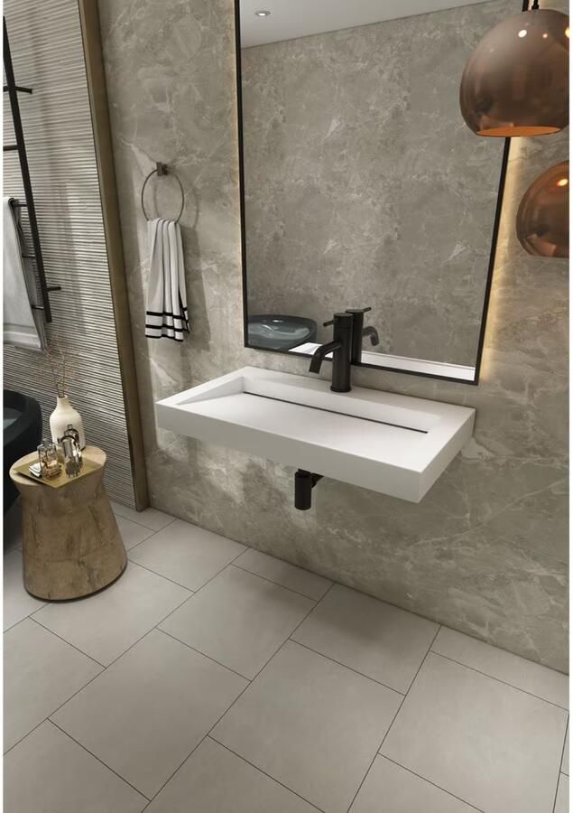 SaniClear Hoya wastafel met kraangat 80x45.5x8 cm solid surface wit mat - Foto 3